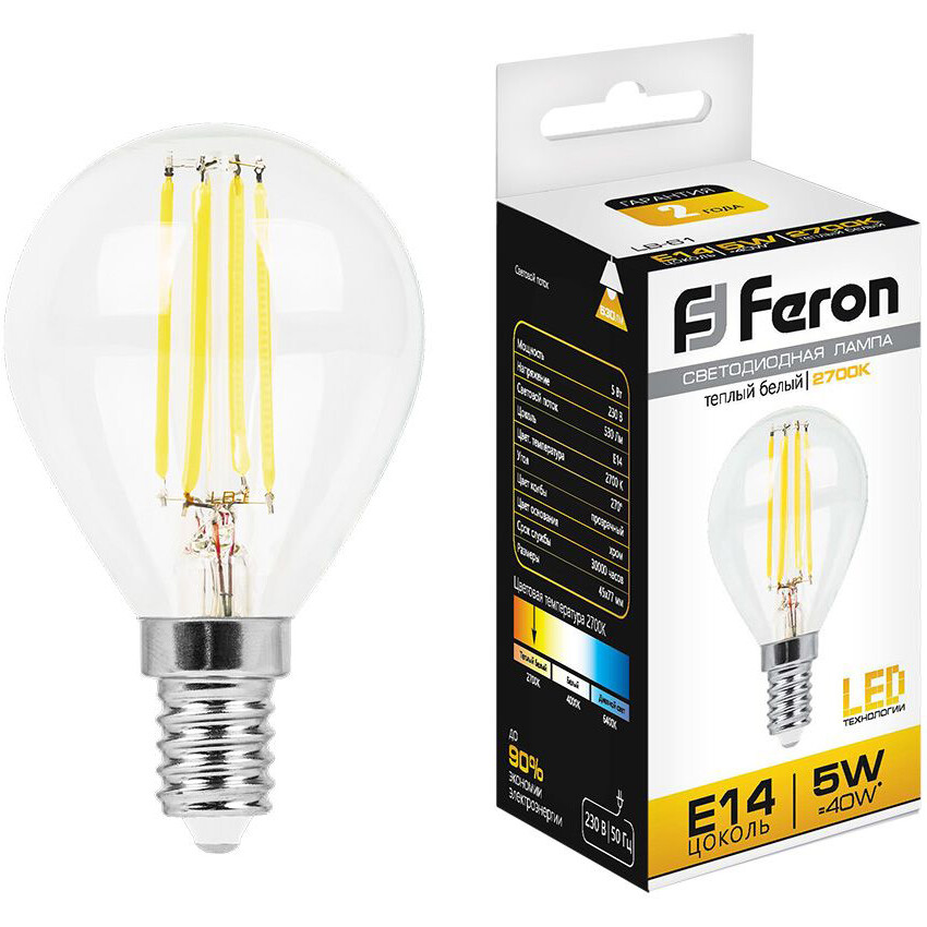 Филаментная лампочка Feron LB-61 2700K (5 Вт, E14) - 25578 - фото 2