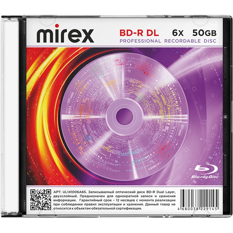 Диск BD-R Mirex 50GB 6x Slim Case (1 шт.) - 229145