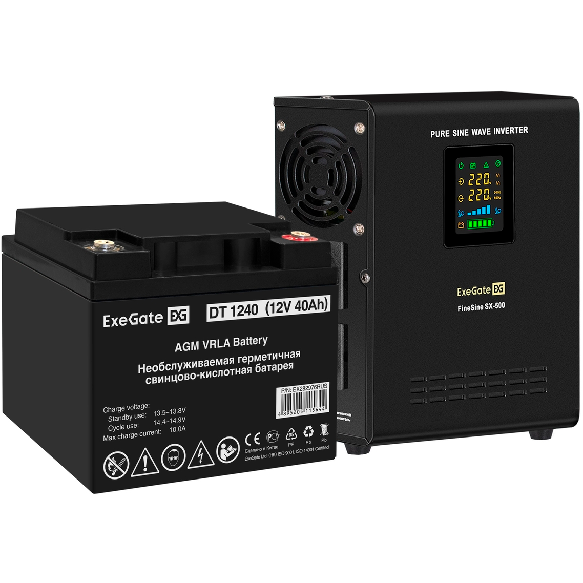 ИБП ExeGate FineSine SX-500.LCD.AVR.2SH + DT 1240 (40Ач) - EX296497RUS