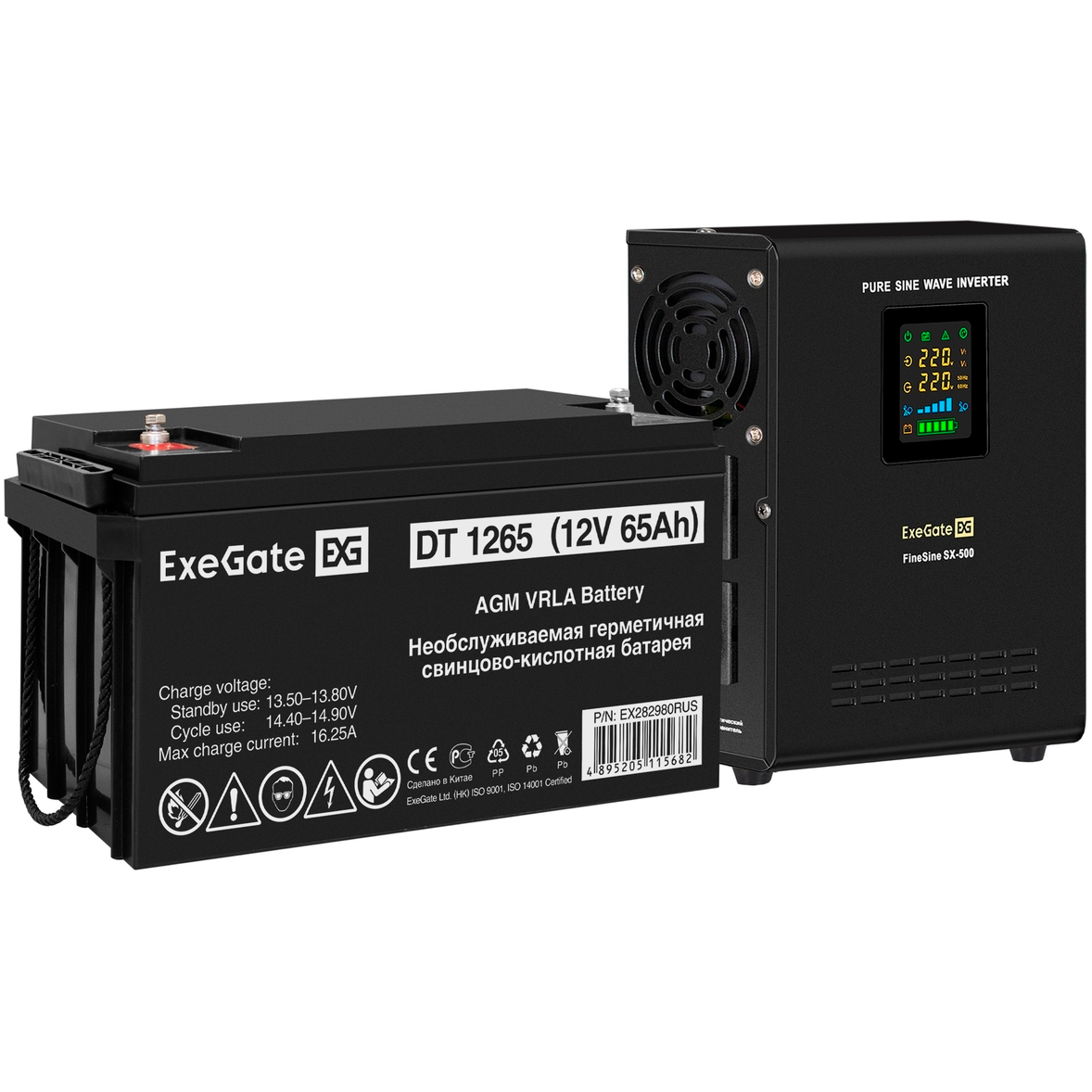 ИБП ExeGate FineSine SX-500.LCD.AVR.2SH + DT 1265 (65Ач) - EX296502RUS