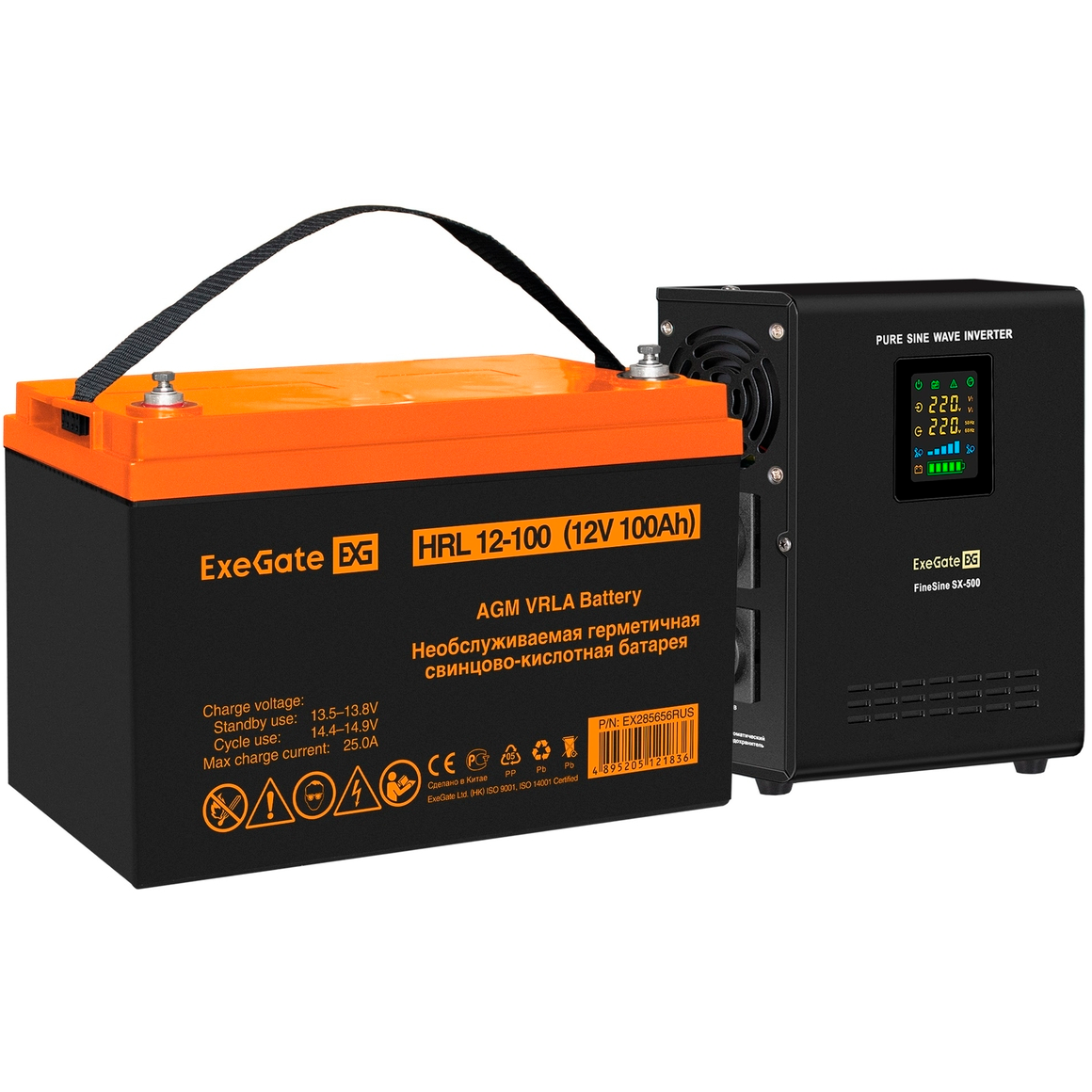 ИБП ExeGate FineSine SX-500.LCD.AVR.2SH + HRL 12-100 (100Ач) - EX296509RUS