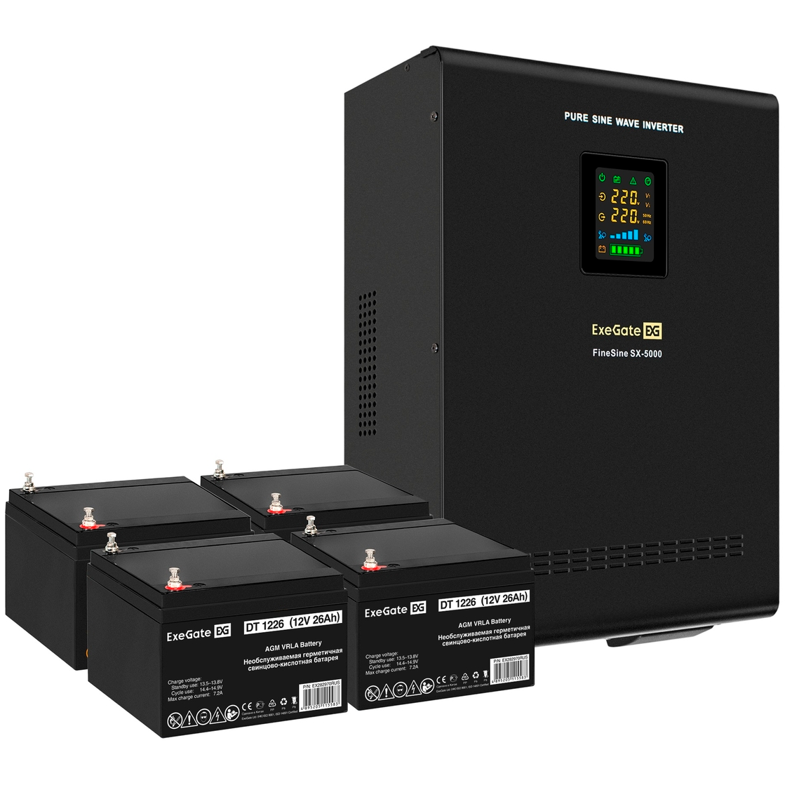 ИБП ExeGate FineSine SX-5000.LCD.AVR.2SH.T + 4x DT 1226 (26Ач) - EX296654RUS