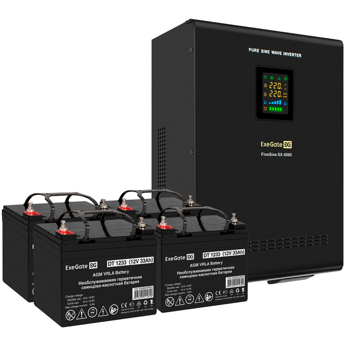 ИБП ExeGate FineSine SX-5000.LCD.AVR.2SH.T + 4x DT 1233 (33Ач) - EX296656RUS