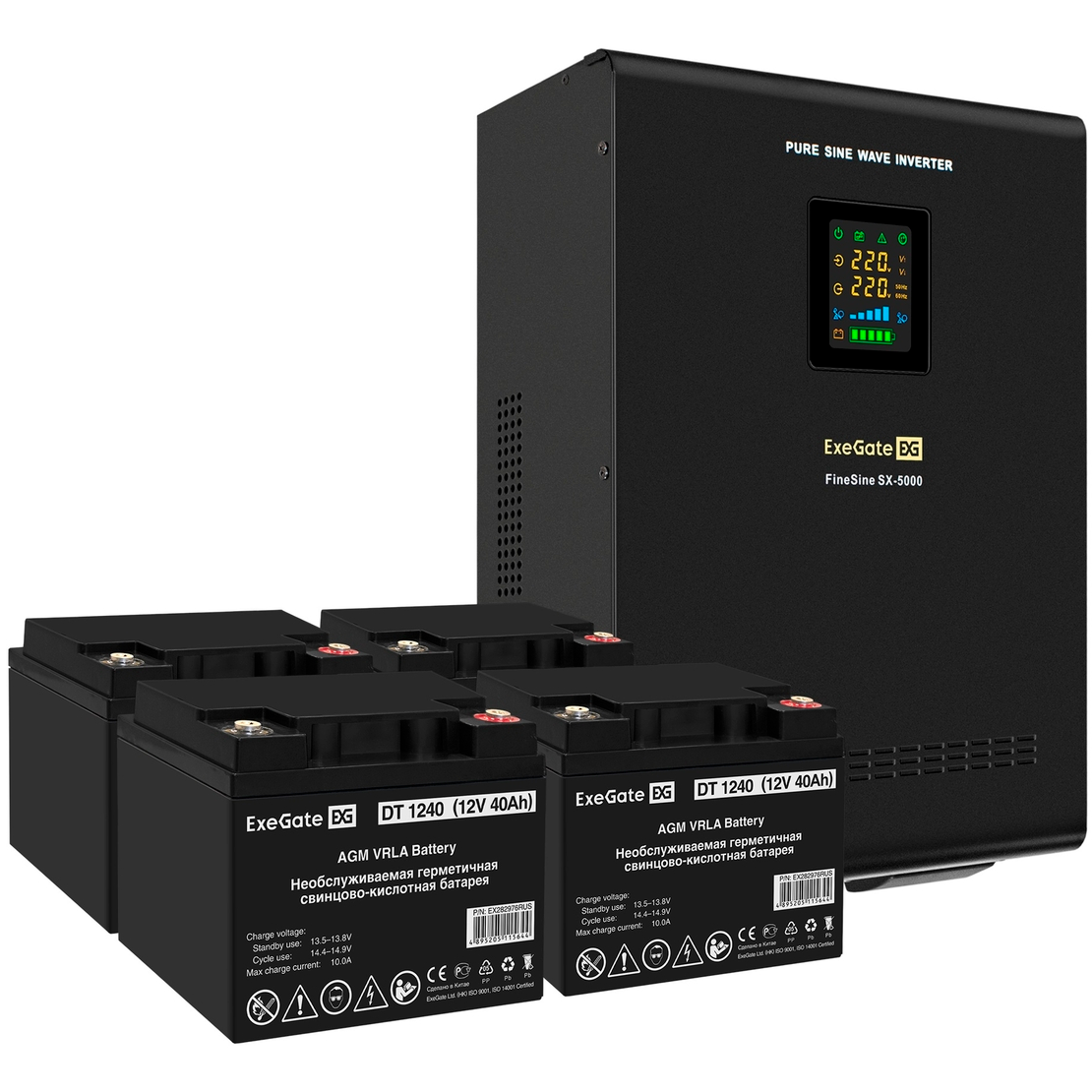 ИБП ExeGate FineSine SX-5000.LCD.AVR.2SH.T + 4x DT 1240 (40Ач) - EX296658RUS