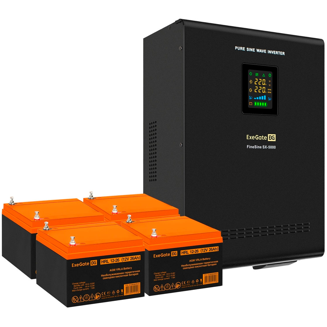 ИБП ExeGate FineSine SX-5000.LCD.AVR.2SH.T + 4x HRL 12-26 (26Ач) - EX296655RUS