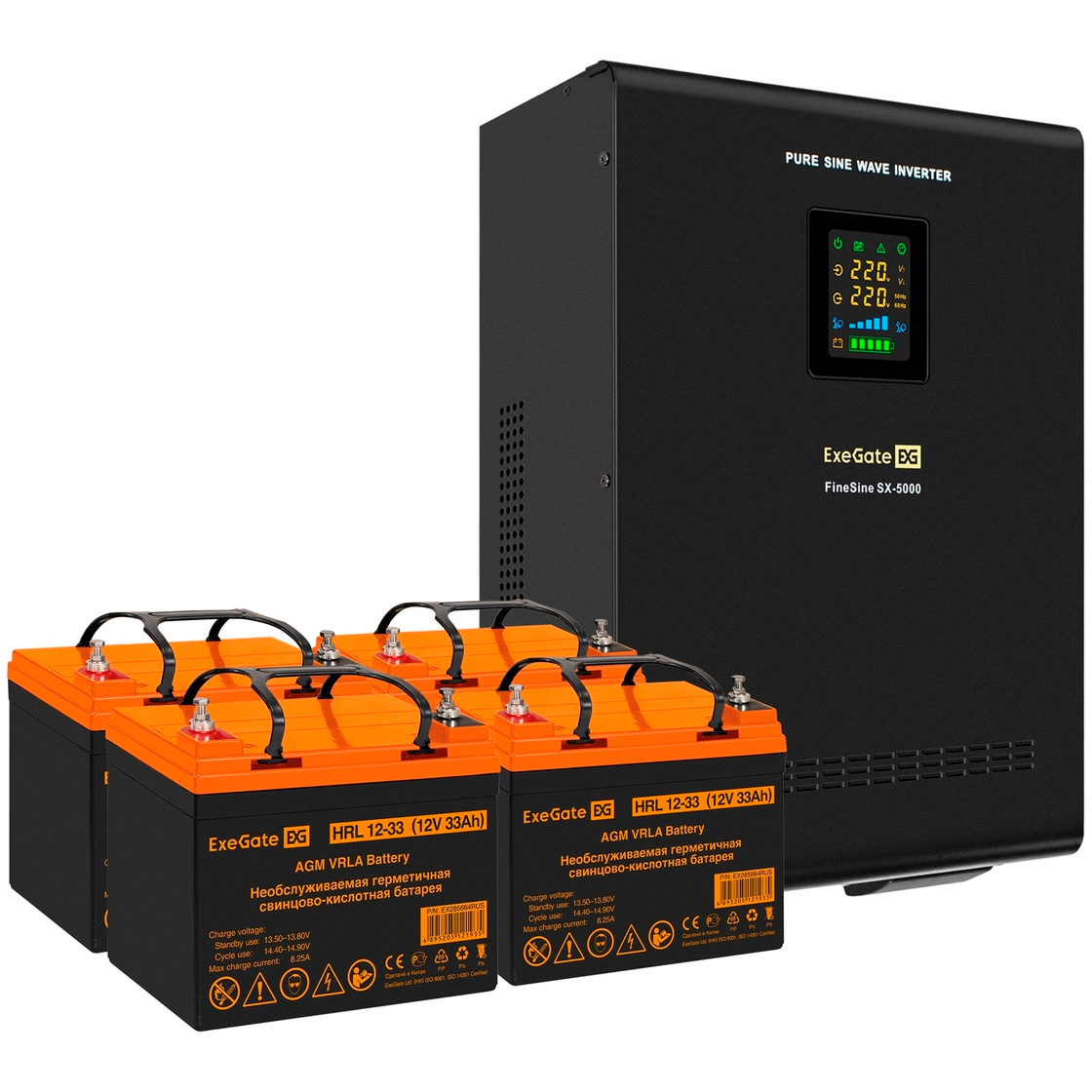 ИБП ExeGate FineSine SX-5000.LCD.AVR.2SH.T + 4x HRL 12-33 (33Ач) - EX296657RUS
