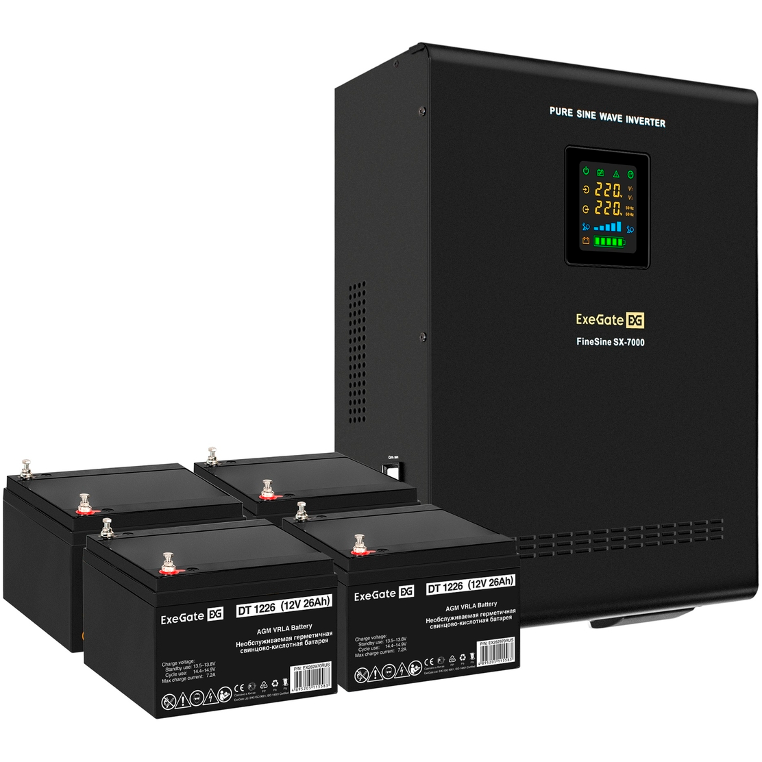 ИБП ExeGate FineSine SX-7000.LCD.AVR.2SH.T + 4x DT 1226 (26Ач) - EX296677RUS