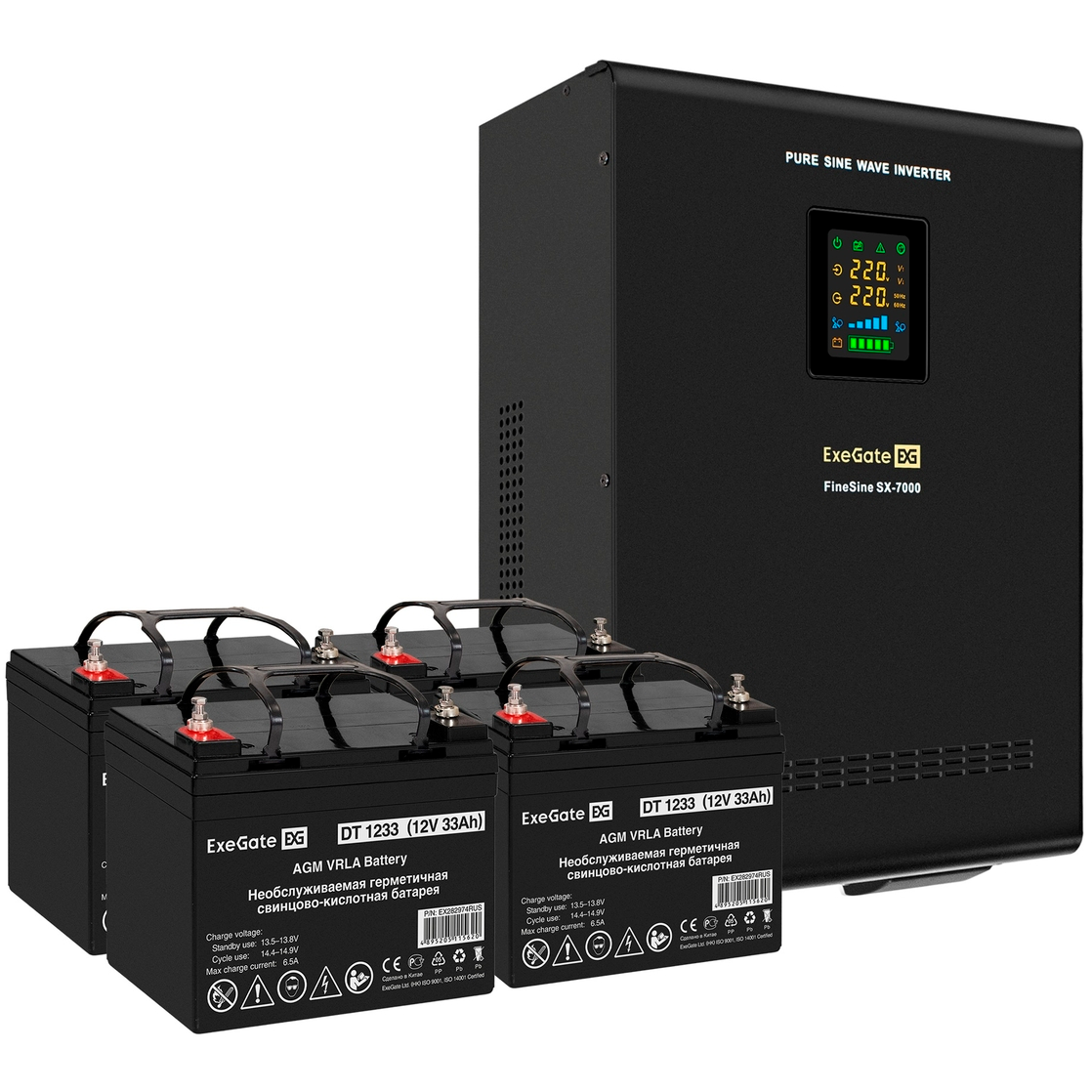 ИБП ExeGate FineSine SX-7000.LCD.AVR.2SH.T + 4x DT 1233 (33Ач) - EX296679RUS