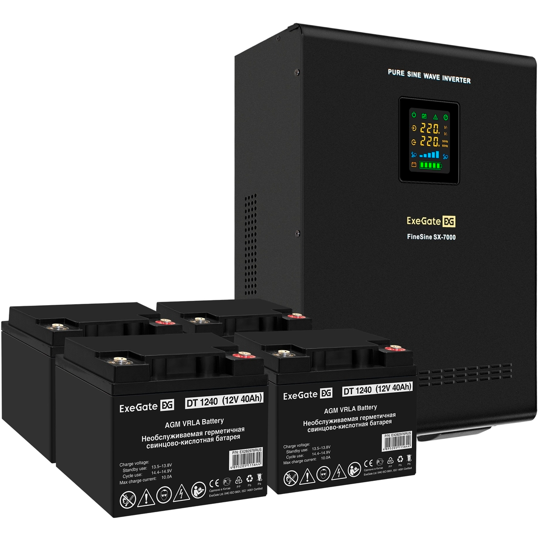 ИБП ExeGate FineSine SX-7000.LCD.AVR.2SH.T + 4x DT 1240 (40Ач) - EX296681RUS