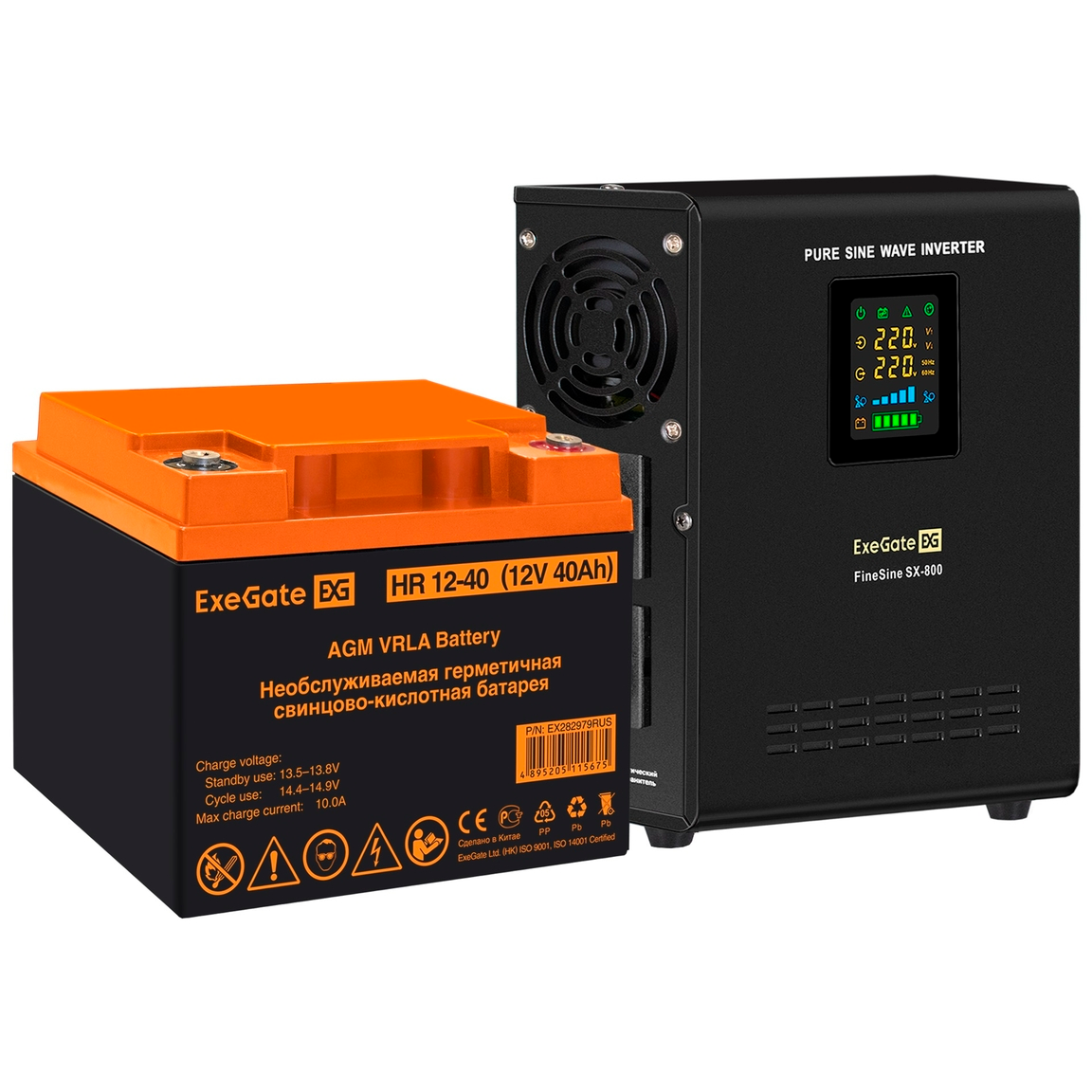 ИБП ExeGate FineSine SX-800.LCD.AVR.2SH + HR 12-40 (40Ач) - EX296521RUS