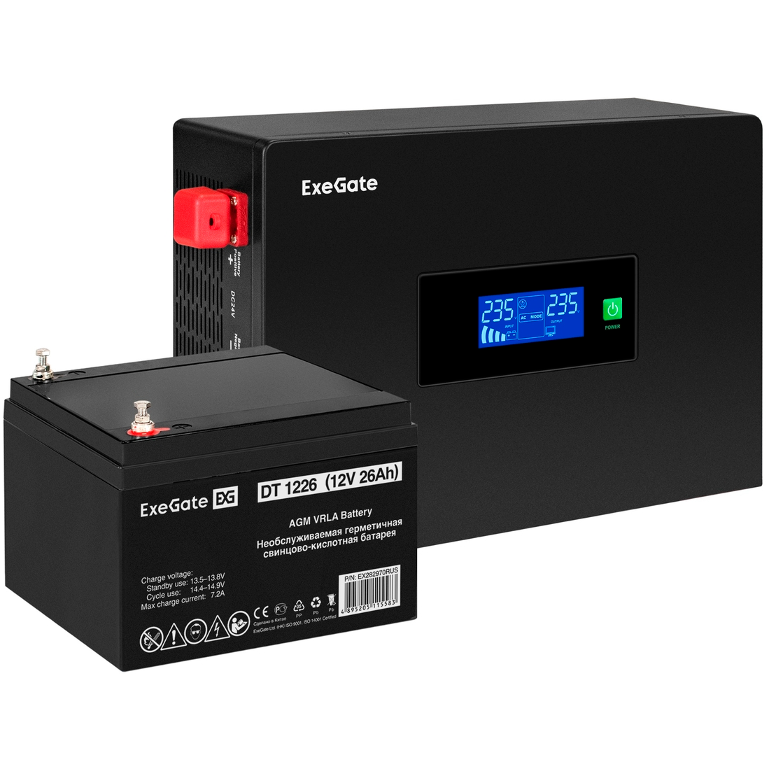ИБП ExeGate IdealSine SR-1000.LCD.2SH + DT 1226 (26Ач) - EX297403RUS