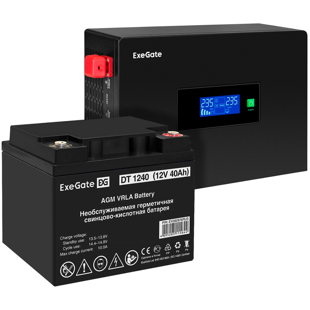 ИБП ExeGate IdealSine SR-1000.LCD.2SH + DT 1240 (40Ач) - EX297407RUS