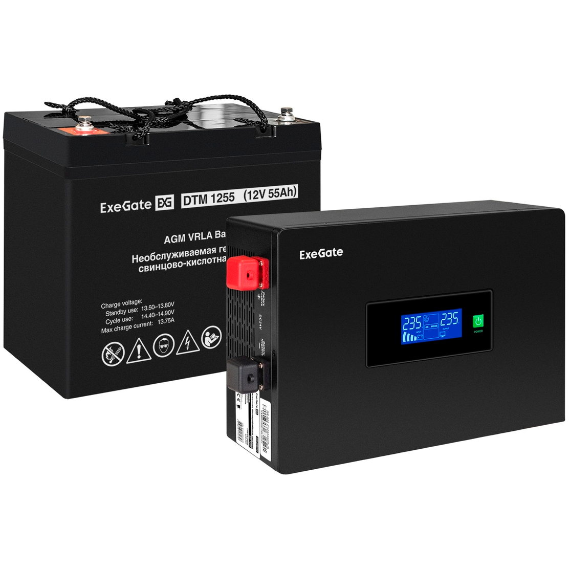 ИБП ExeGate IdealSine SR-1000.LCD.2SH + DTM 1255 (55Ач) - EX297411RUS