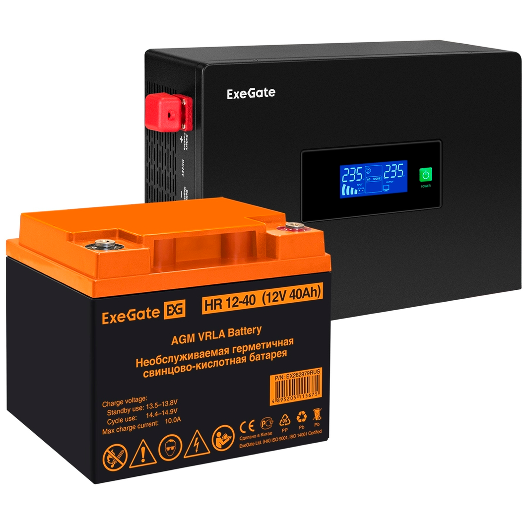 ИБП ExeGate IdealSine SR-1000.LCD.2SH + HR 12-40 (40Ач) - EX297408RUS