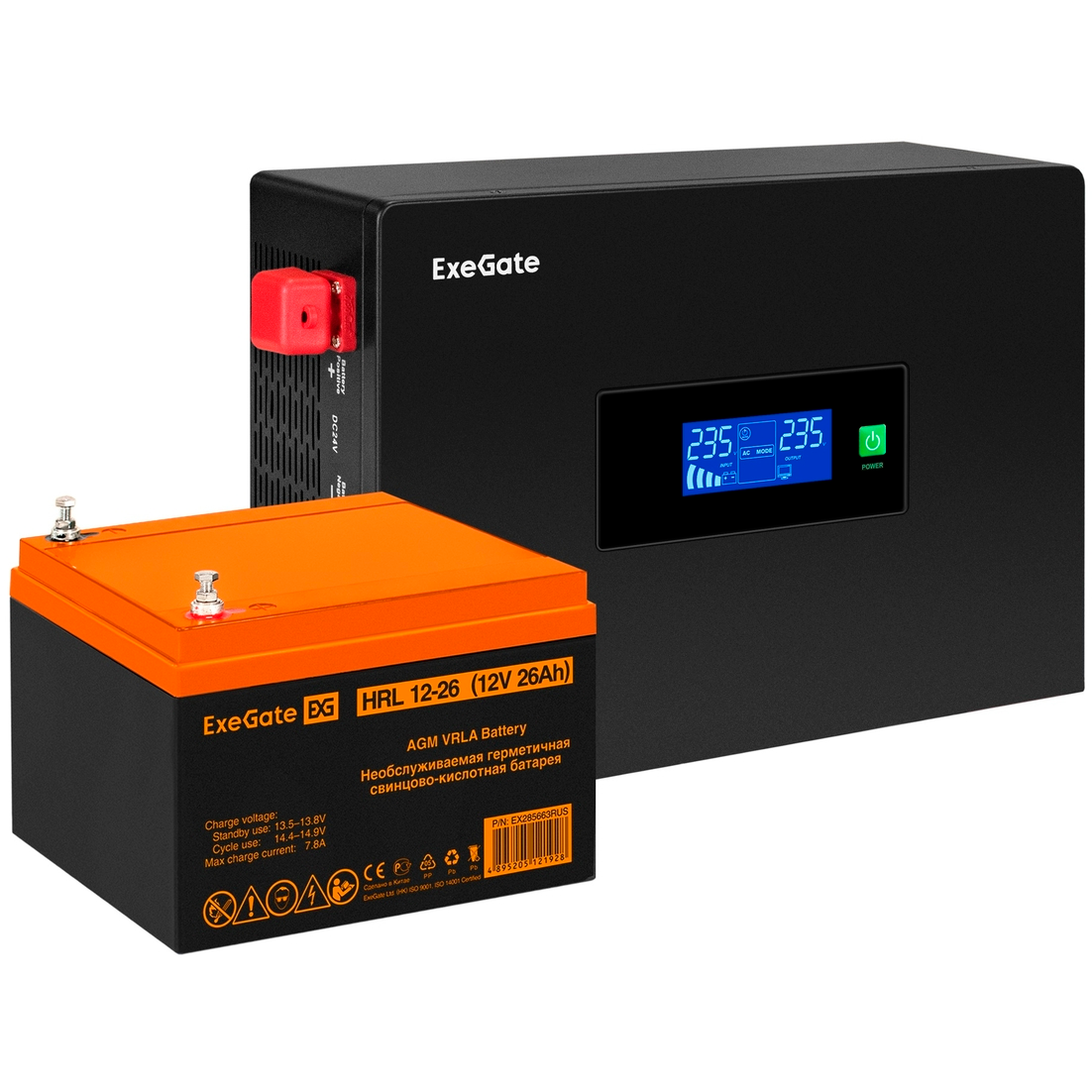 ИБП ExeGate IdealSine SR-1000.LCD.2SH + HRL 12-26 (26Ач) - EX297404RUS