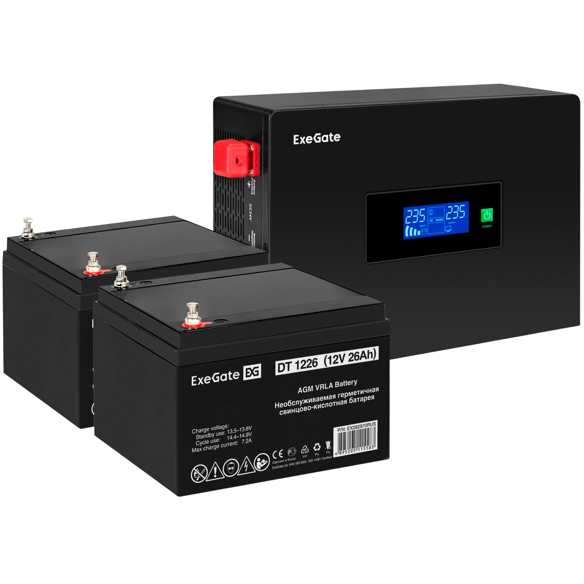 ИБП ExeGate IdealSine SR-1500.LCD.2SH + 2xDT 1226 (26Ач) - EX297426RUS