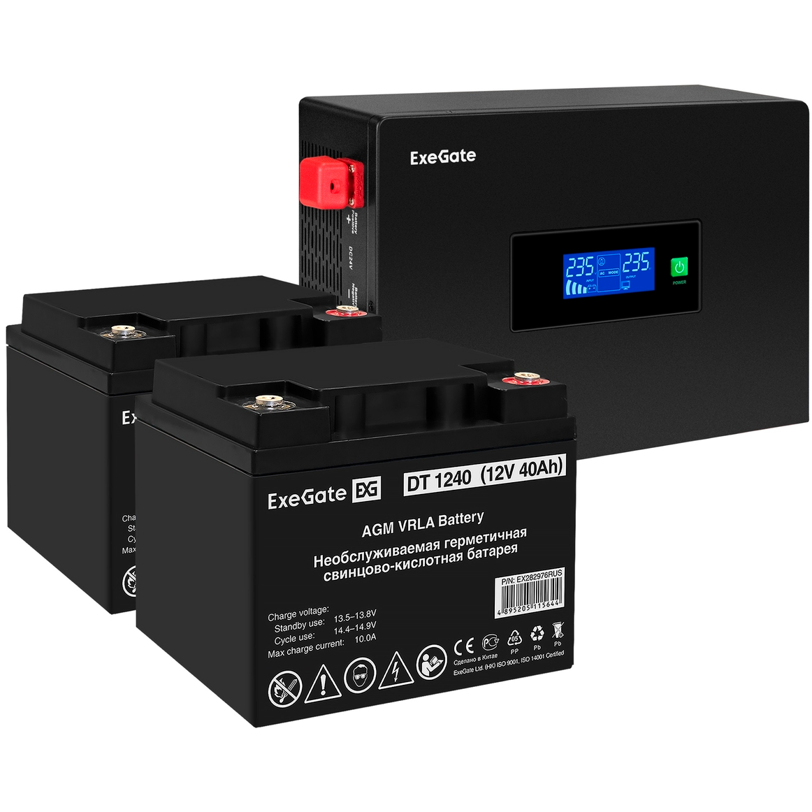 ИБП ExeGate IdealSine SR-1500.LCD.2SH + 2xDT 1240 (40Ач) - EX297430RUS