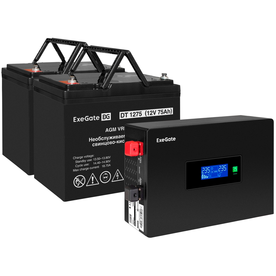 ИБП ExeGate IdealSine SR-1500.LCD.2SH + 2xDT 1275 (75Ач) - EX297437RUS