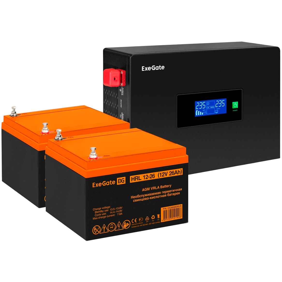 ИБП ExeGate IdealSine SR-1500.LCD.2SH + 2xHRL 12-26 (26Ач) - EX297427RUS