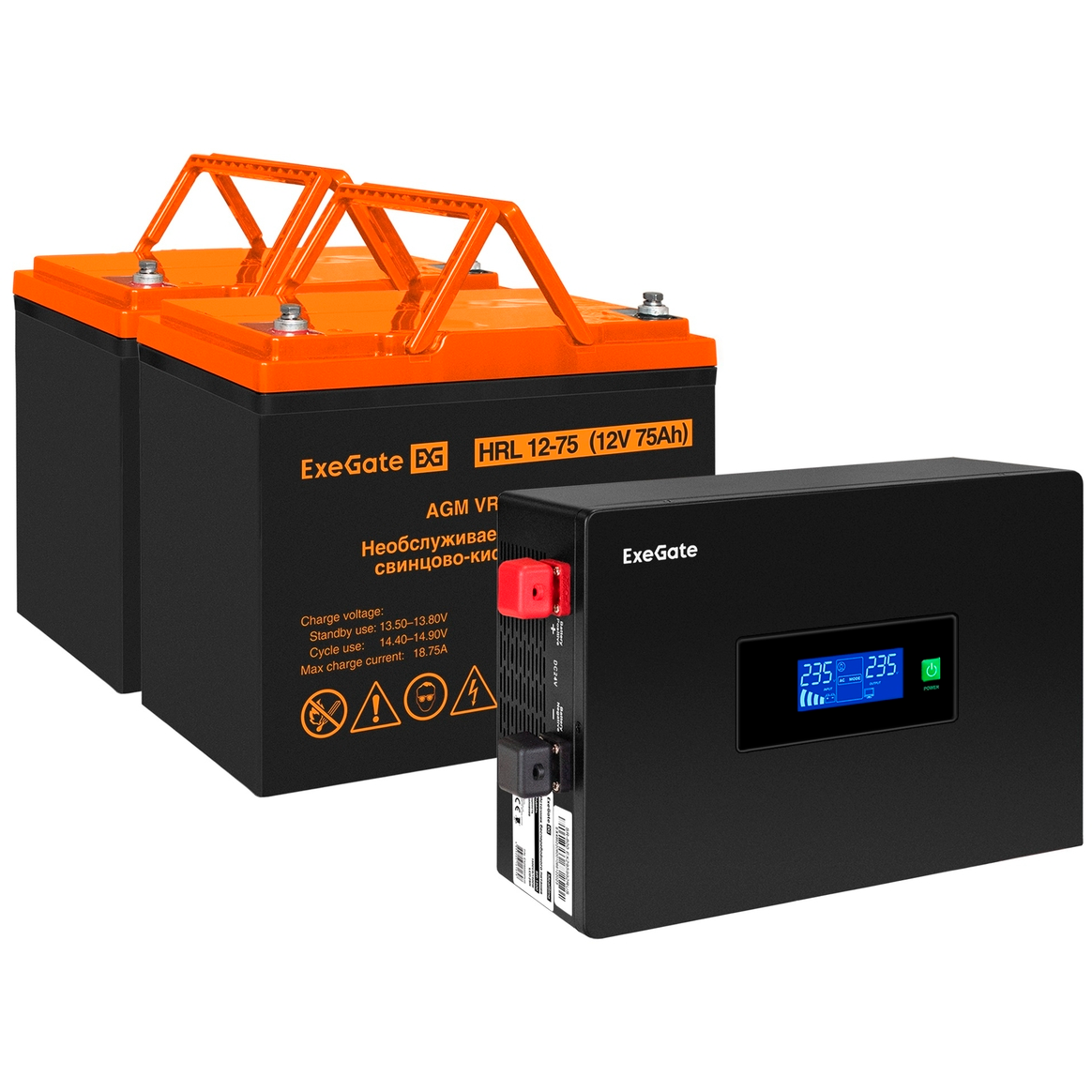 ИБП ExeGate IdealSine SR-1500.LCD.2SH + 2x HRL 12-75 (75Ач) - EX297438RUS