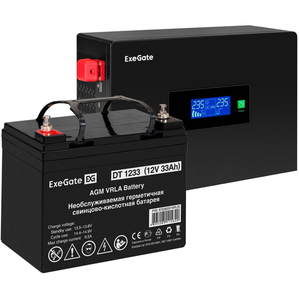 ИБП ExeGate IdealSine SR-600.LCD.2SH + DT 1233 (33Ач) - EX297382RUS