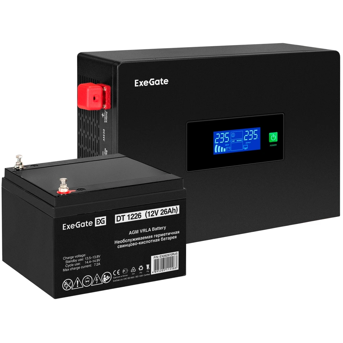 ИБП ExeGate IdealSine SR-600.LCD.2SH + DT 1226 (26Ач) - EX297380RUS