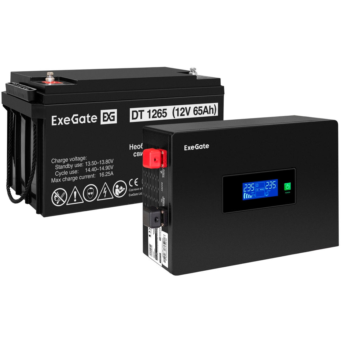 ИБП ExeGate IdealSine SR-600.LCD.2SH + DT 1265 (65Ач) - EX297389RUS