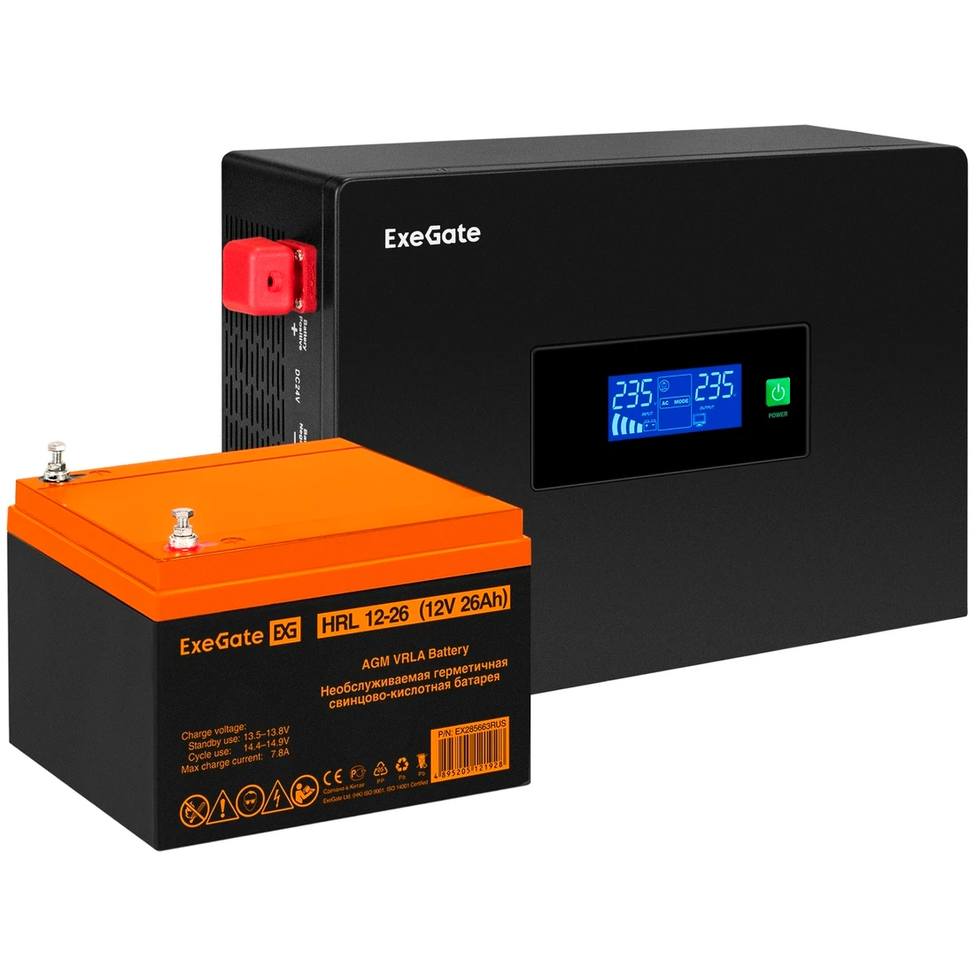 ИБП ExeGate IdealSine SR-600.LCD.2SH + HRL 12-26 (26Ач) - EX297381RUS