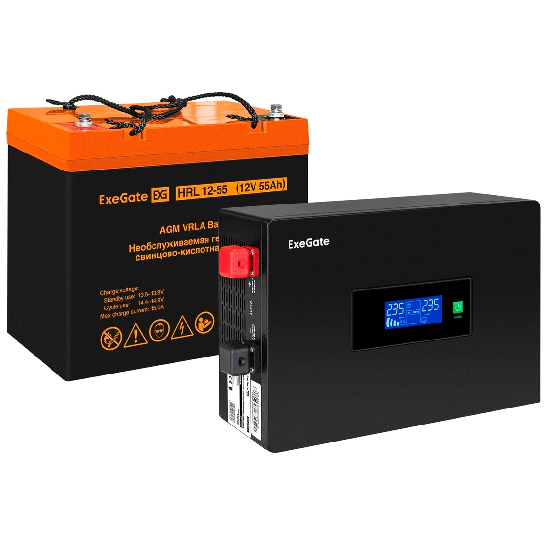ИБП ExeGate IdealSine SR-600.LCD.2SH + HRL 12-55 (55Ач) - EX297387RUS