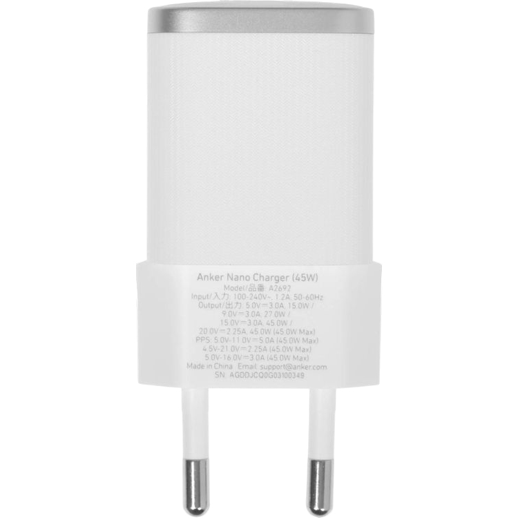 Сетевое зарядное устройство Anker Nano Charger 45W White - A2692L21 - фото 5