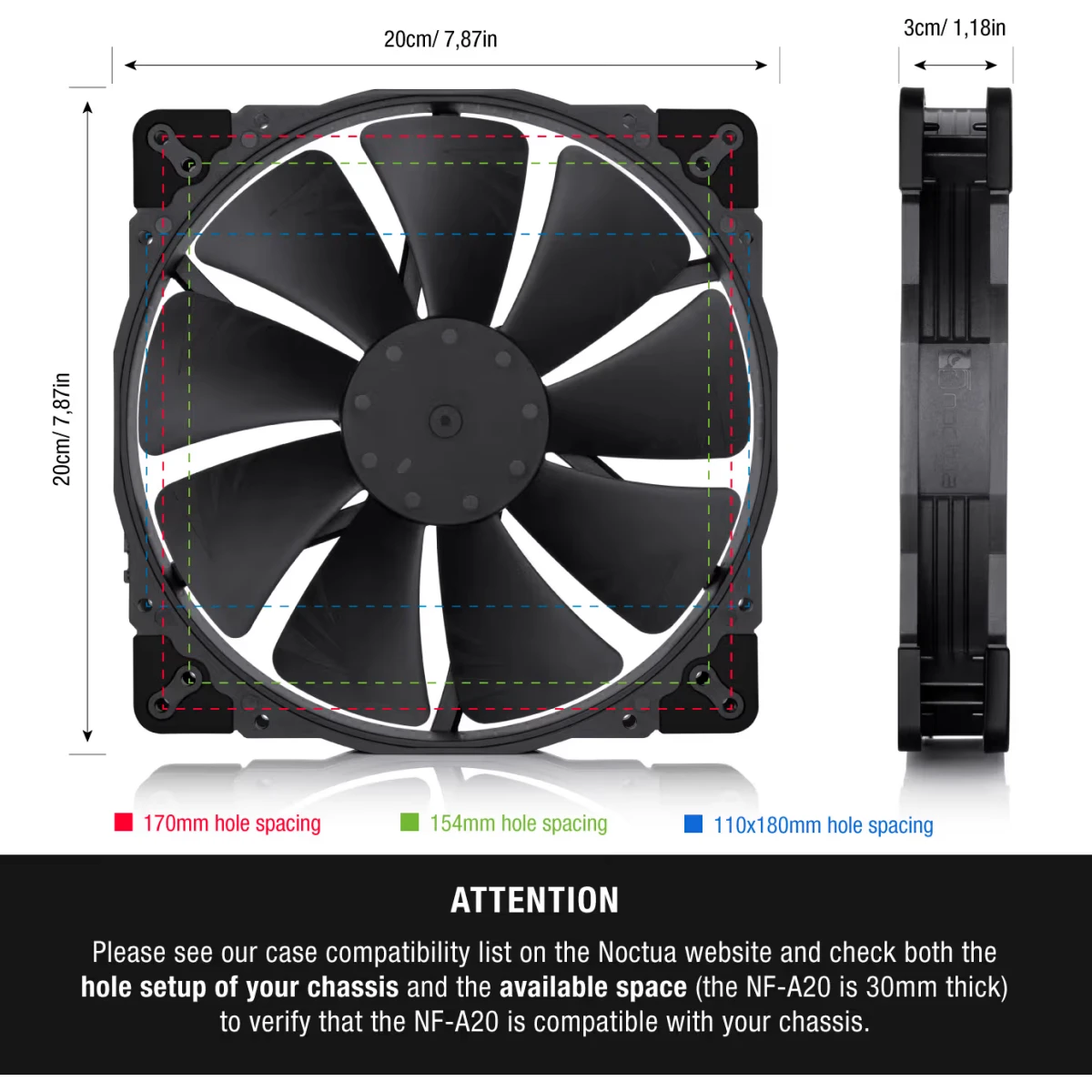 Вентилятор для корпуса Noctua NF-A20 PWM Chromax - NF-A20 PWM chromax.black.swap - фото 4