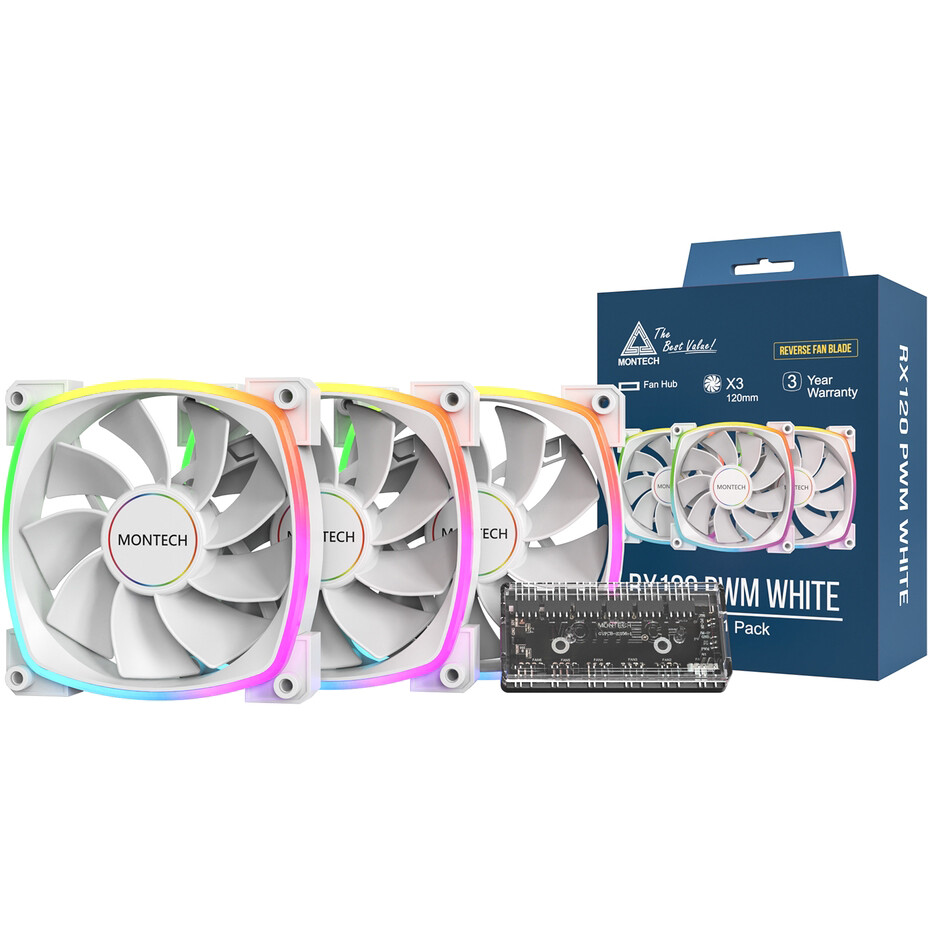 Вентилятор для корпуса MONTECH RX120 PWM WHITE (3 шт.) - RX120W3P - фото 4