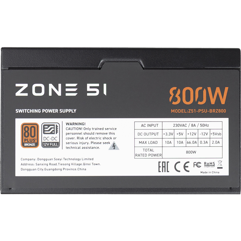 Блок питания 800W ZONE 51 Apex Black - Z51-PSU-BRZ800 - фото 10