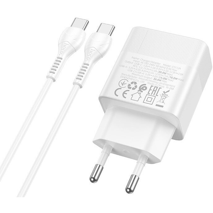 Сетевое зарядное устройство HOCO CS112A Lounge White + Type-C Cable - 6942007680417 - фото 2