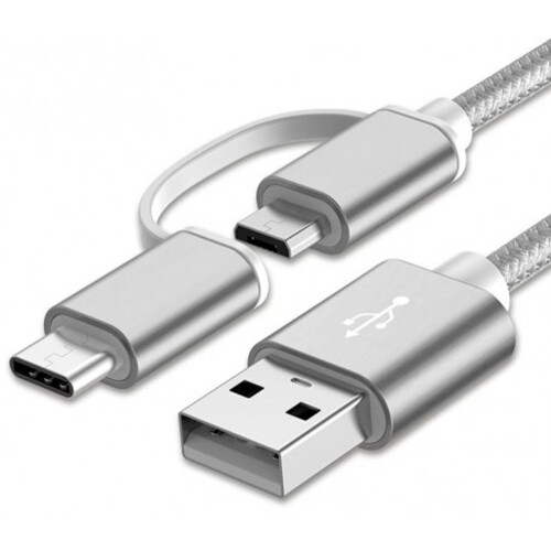 Кабель USB - microUSB/USB Type-C, 1м, KS-IS KS-349S
