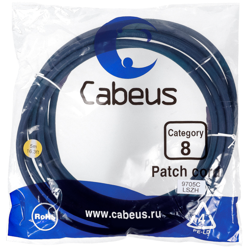 Патч-корд Cabeus PC-SSTP-RJ45-Cat.8-5m-LSZH, 5м