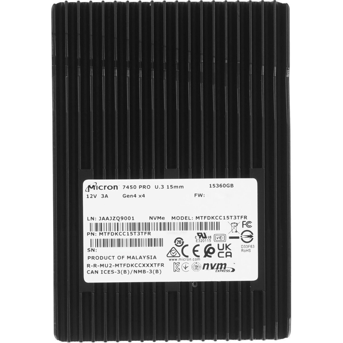 Накопитель SSD 15.36TB Micron 7450 Pro (MTFDKCC15T3TFR-1BC15ABDB)