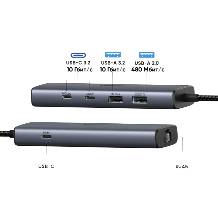 Док-станция UGREEN 6-in-1 USB-C 3.2 Hub Grey (CM512) - 45320 - фото 2