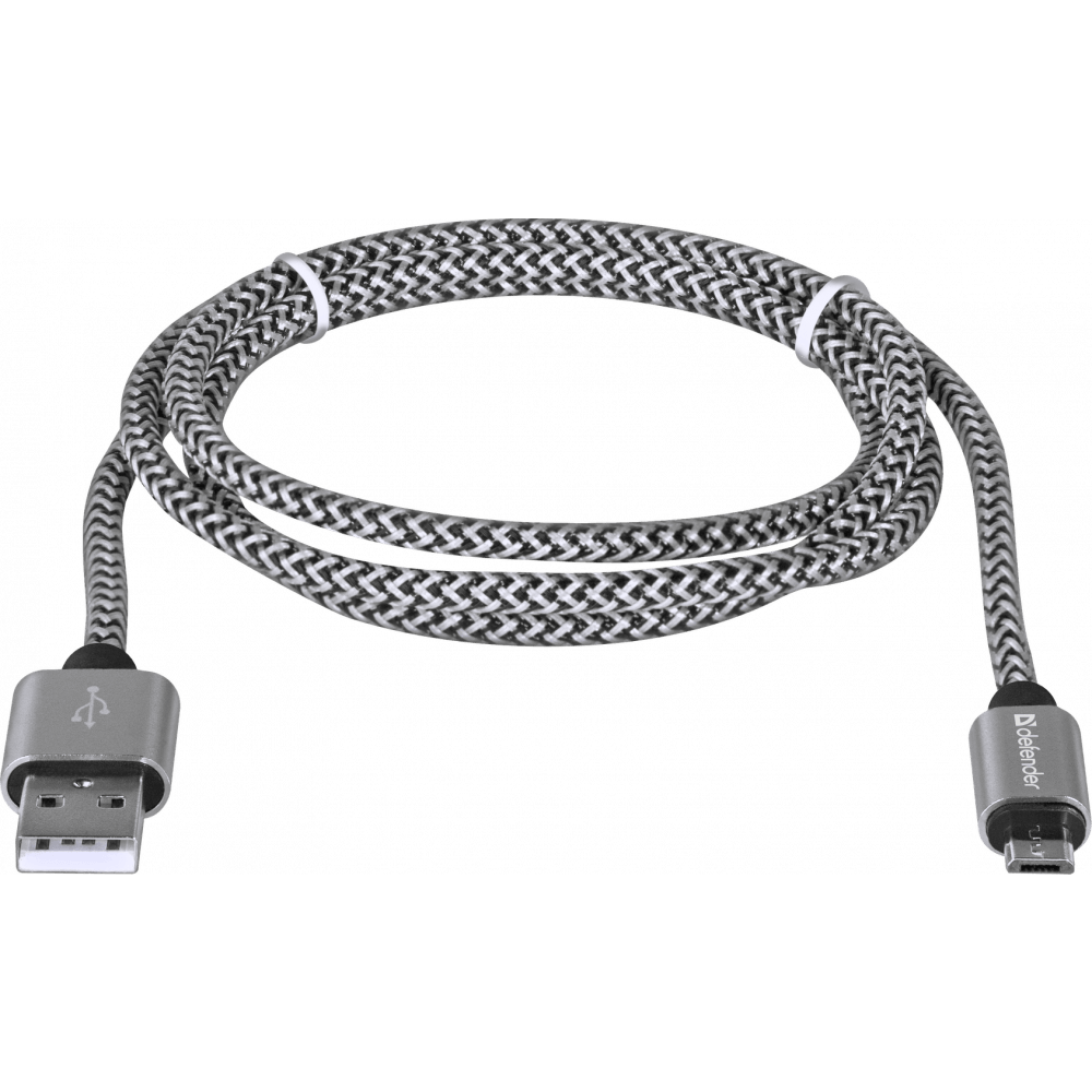 Кабель USB A (M) - microUSB B (M), 1м, Defender USB08-03T White - 87803 - фото 2