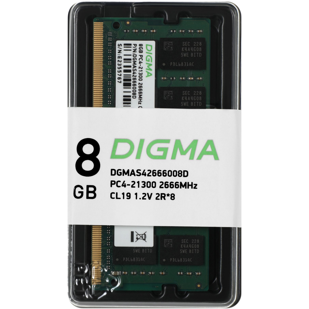 ..... Оперативная память 8GB DDR4 2666MHz Digma SO-DIMM (DGMAS42666008D) (2762), Б/У