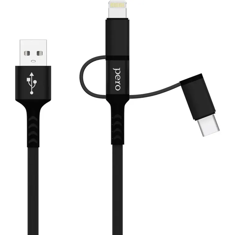 Кабель USB - microUSB/USB Type-C/Lightning, 1м, PERO DC06 Black - PRDC-06U1MB - фото 2