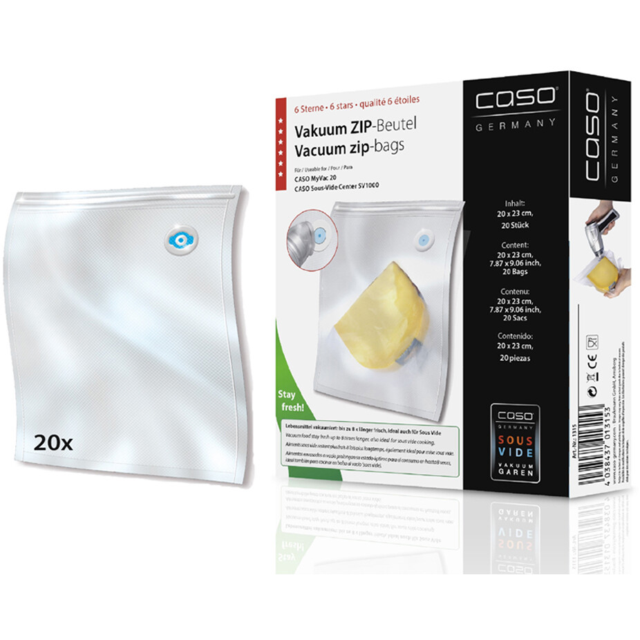 Пакеты для вакуумного упаковщика Caso VACU ZIP 20x23, 150 мкм (20 шт.) - VACU ZIP 20*23/150/20