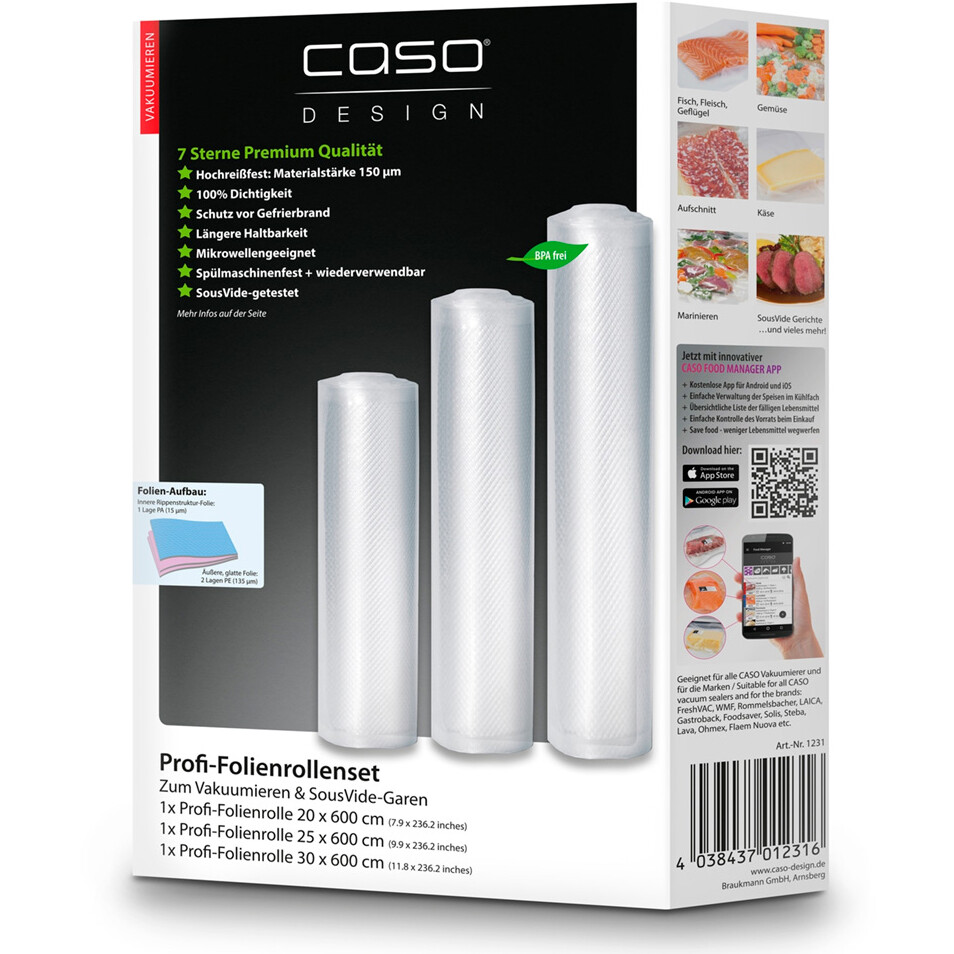 Рулон для вакуумного упаковщика Caso 7 Sterne 20/25/30x600, 150 мкм (3 шт.) - 7 Sterne 20/25/30*600/150/3