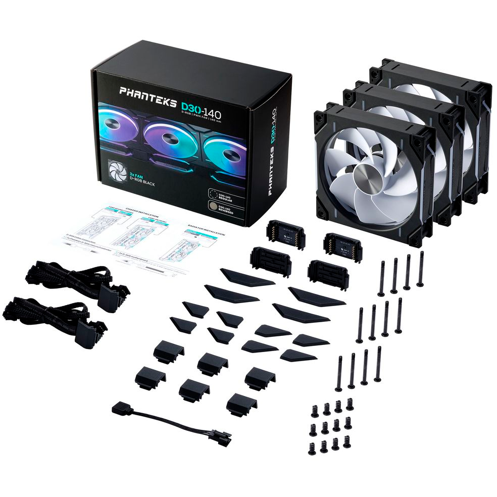 Вентилятор для корпуса Phanteks D30 DRGB PWM Reversed 140mm Black (3 шт.) - PH-F140D30R_DRGB_PWM_BK01_3P - фото 8