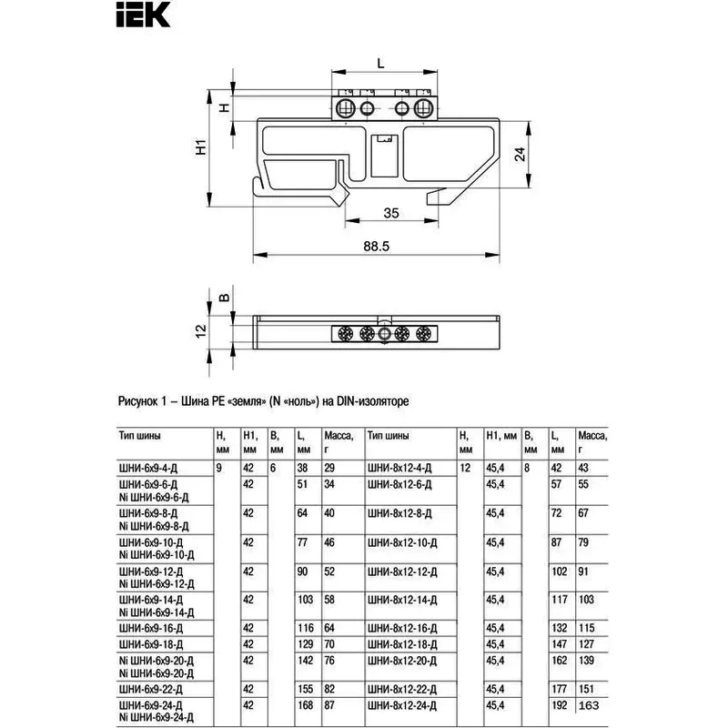 Шина заземления IEK YNN10-69-10C2-K05 - фото 3
