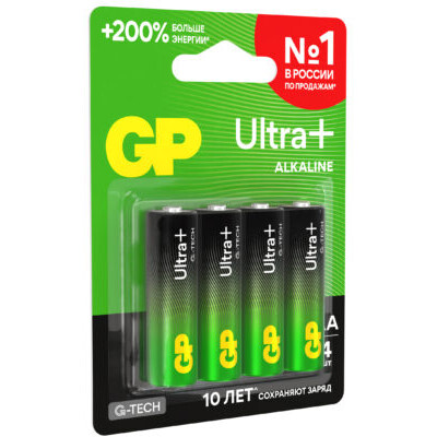 Батарейка GP 15A Ultra Plus G-tech Alkaline (AA, 4 шт.) (15AUPA21-2CRSBNN4) - 4891199238048 - фото 2