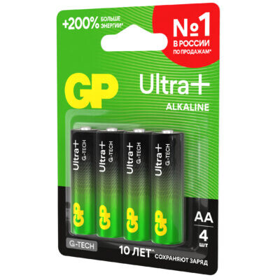 Батарейка GP 15A Ultra Plus G-tech Alkaline (AA, 4 шт.) (15AUPA21-2CRSBNN4) - 4891199238048 - фото 3