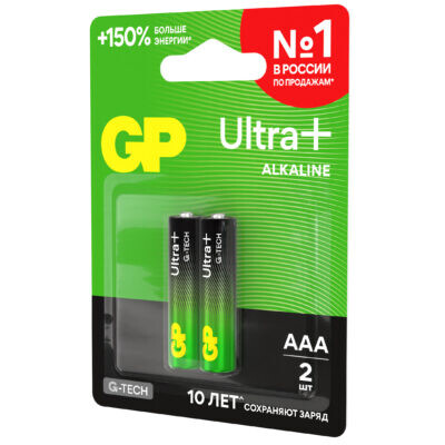 Батарейка GP 15A Ultra Plus G-tech Alkaline (AAA, 2 шт.) (24AUPA21-2CRSBNN2) - 4891199238031 - фото 3