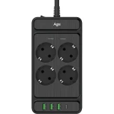 Сетевой фильтр AGNI TP-FS4U4E-PD-2m-Black