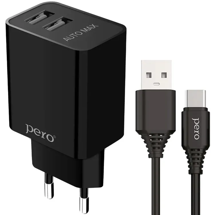Сетевое зарядное устройство PERO TC02 Black + Type-C Cable - ТС02BL2AT